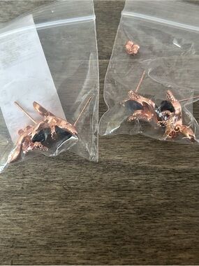 Duo Rose Gold Floral Stud Earrings with Black Petal Accents